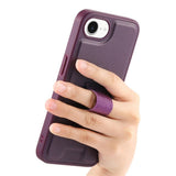iPhone 17e / 16e - Hårdt Plastik Cover m. Kunstlæder Bagside & Fingerrem - MagSafe Kompatibel - Lilla