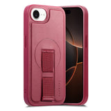 iPhone 16e - Hårdt Plastik Cover m. Kunstlæder Bagside & Fingerrem - MagSafe Kompatibel - Rød