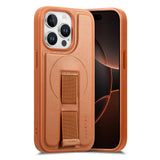 iPhone 13 Pro - Hårdt Plastik Cover m. Kunstlæder Bagside & Fingerrem - MagSafe Kompatibel - Brun