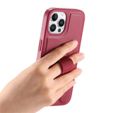 iPhone 12 / 12 Pro - Hårdt Plastik Cover m. Kunstlæder Bagside & Fingerrem - MagSafe Kompatibel - Rød