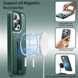 iPhone 14 Pro - Hårdt Plastik Cover m. Kunstlæder Bagside & Fingerrem - MagSafe Kompatibel - Grøn