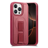 iPhone 14 Pro - Hårdt Plastik Cover m. Kunstlæder Bagside & Fingerrem - MagSafe Kompatibel - Rød