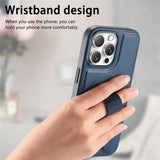iPhone 15 Pro - Hårdt Plastik Cover m. Kunstlæder Bagside & Fingerrem - MagSafe Kompatibel - Blå
