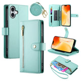EIDERWOOD iPhone 17 Flip Cover - Indbygget Kortholder & Lynlåslomme & Strop - Turkis