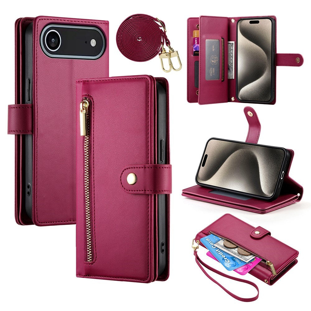 EIDERWOOD iPhone Air Flip Cover - Indbygget Kortholder & Lynlåslomme & Strop - Rød