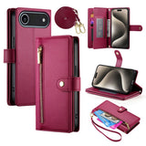 EIDERWOOD iPhone Air Flip Cover - Indbygget Kortholder & Lynlåslomme & Strop - Rød