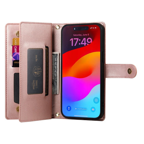 EIDERWOOD iPhone 17 Pro Flip Cover - Indbygget Kortholder & Lynlåslomme & Strop - Rose Gold