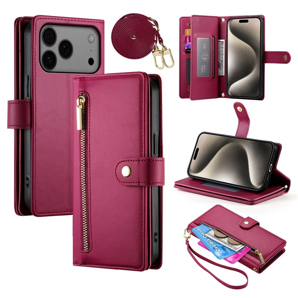 EIDERWOOD iPhone 17 Pro Max Flip Cover - Indbygget Kortholder & Lynlåslomme & Strop - Rød