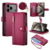EIDERWOOD iPhone 17 Pro Max Flip Cover - Indbygget Kortholder & Lynlåslomme & Strop - Rød