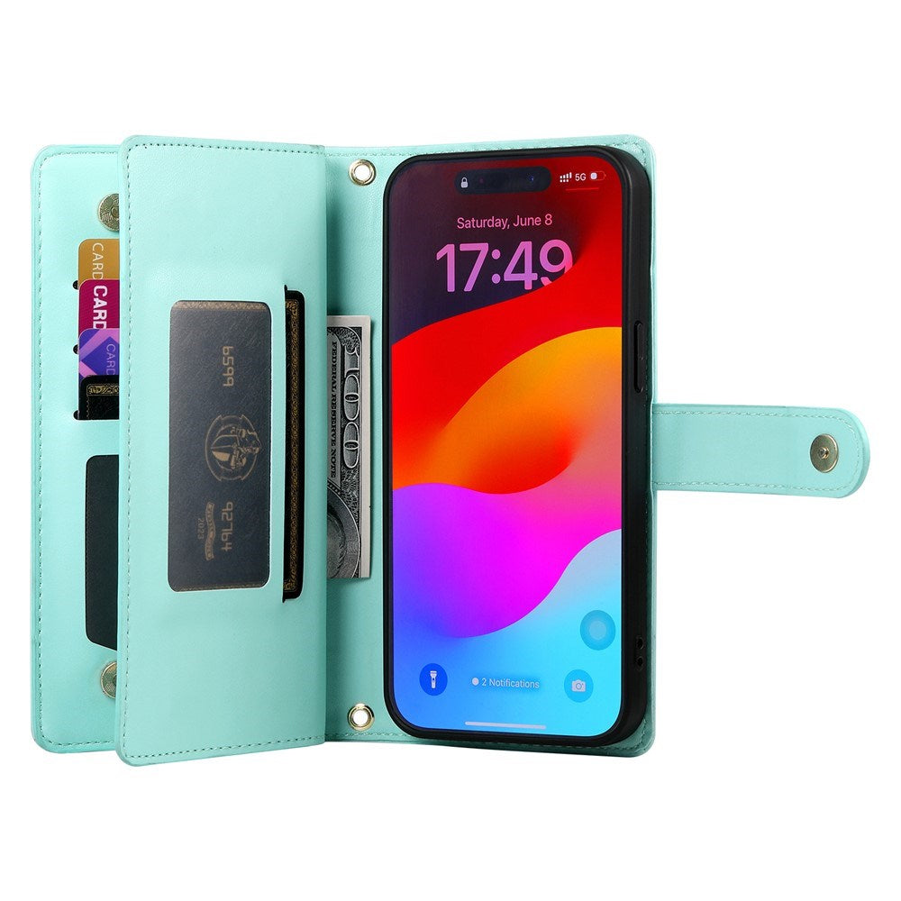 EIDERWOOD iPhone 17 Pro Max Flip Cover - Indbygget Kortholder & Lynlåslomme & Strop - Turkis
