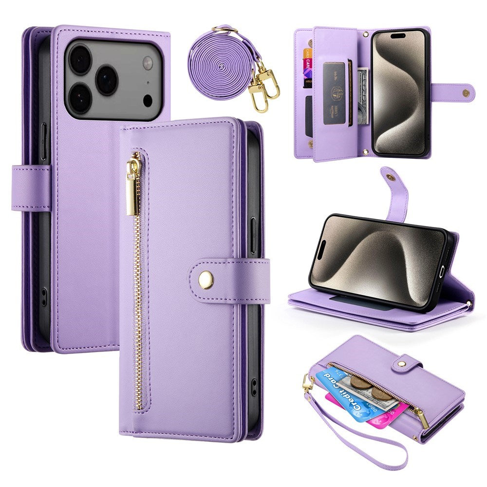 EIDERWOOD iPhone 17 Pro Max Flip Cover - Indbygget Kortholder & Lynlåslomme & Strop - Lilla