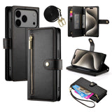 EIDERWOOD iPhone 17 Pro Max Flip Cover - Indbygget Kortholder & Lynlåslomme & Strop - Sort