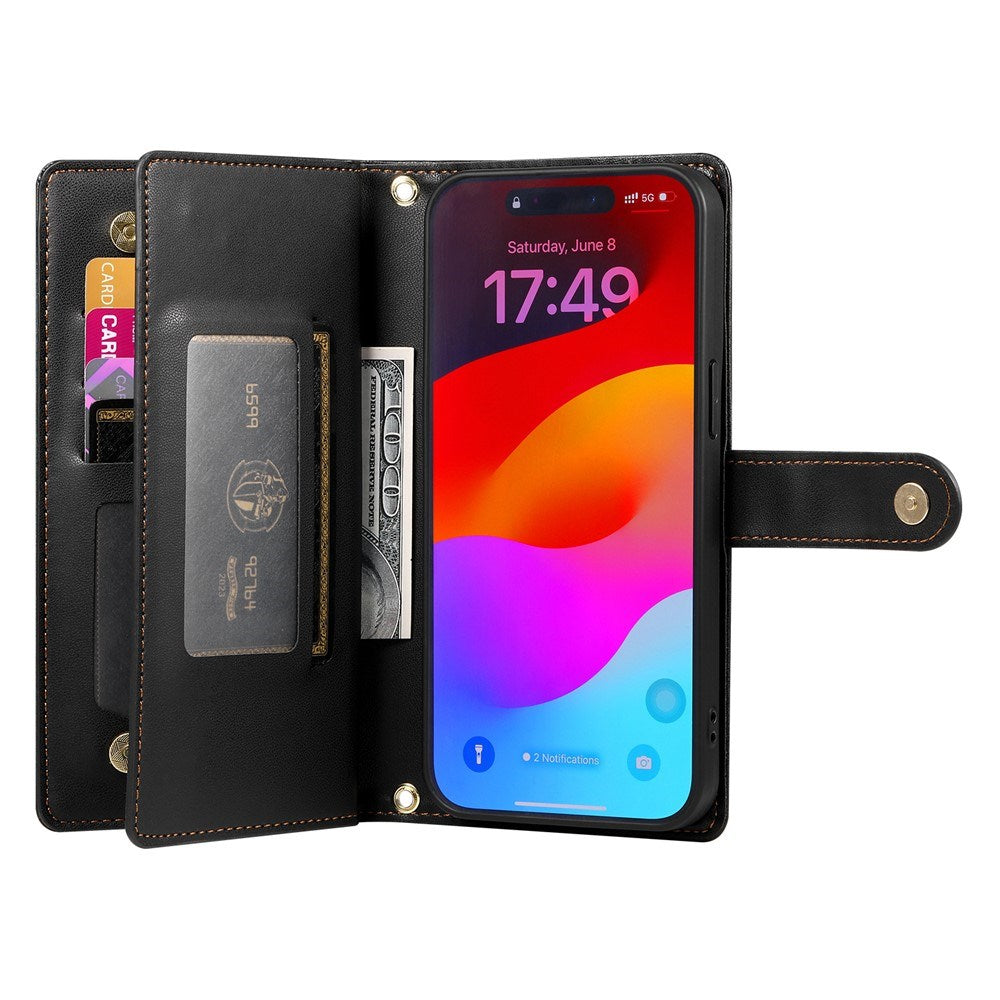 EIDERWOOD iPhone 17 Pro Max Flip Cover - Indbygget Kortholder & Lynlåslomme & Strop - Sort
