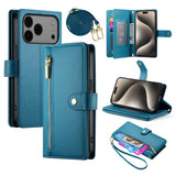EIDERWOOD iPhone 17 Pro Max Flip Cover - Indbygget Kortholder & Lynlåslomme & Strop - Blå