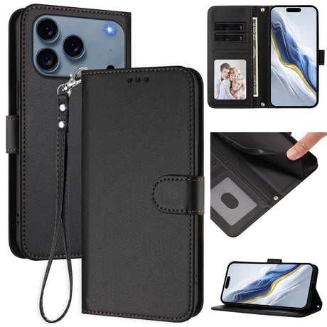 iPhone 18 Pro Max / 17 Pro Max EIDERWOOD Kunstlæder Flip Cover m. Strop & Ståfunktion - Sort