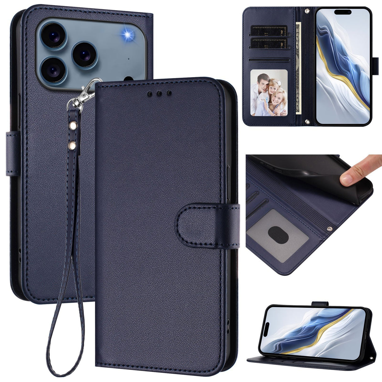iPhone 18 Pro Max / 17 Pro Max EIDERWOOD Kunstlæder Flip Cover m. Strop & Ståfunktion - Blå