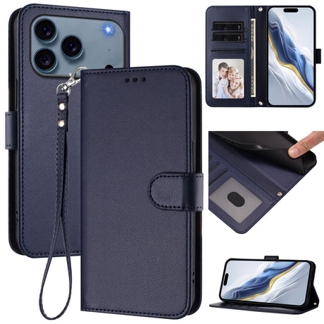 iPhone 18 Pro Max / 17 Pro Max EIDERWOOD Kunstlæder Flip Cover m. Strop & Ståfunktion - Blå