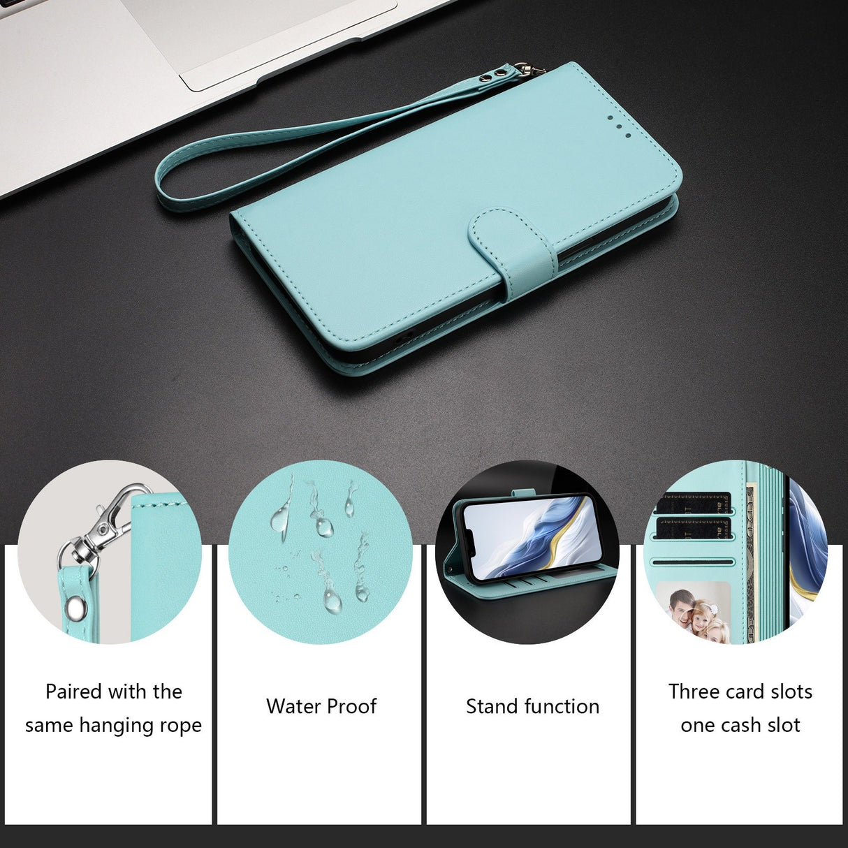 iPhone 18 Pro Max / 17 Pro Max EIDERWOOD Kunstlæder Flip Cover m. Strop & Ståfunktion - Lyseblå