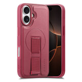 iPhone 16 - Hårdt Plastik Cover m. Kunstlæder Bagside & Fingerrem - MagSafe Kompatibel - Rød