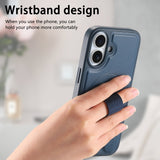 iPhone 16 - Hårdt Plastik Cover m. Kunstlæder Bagside & Fingerrem - MagSafe Kompatibel - Blå