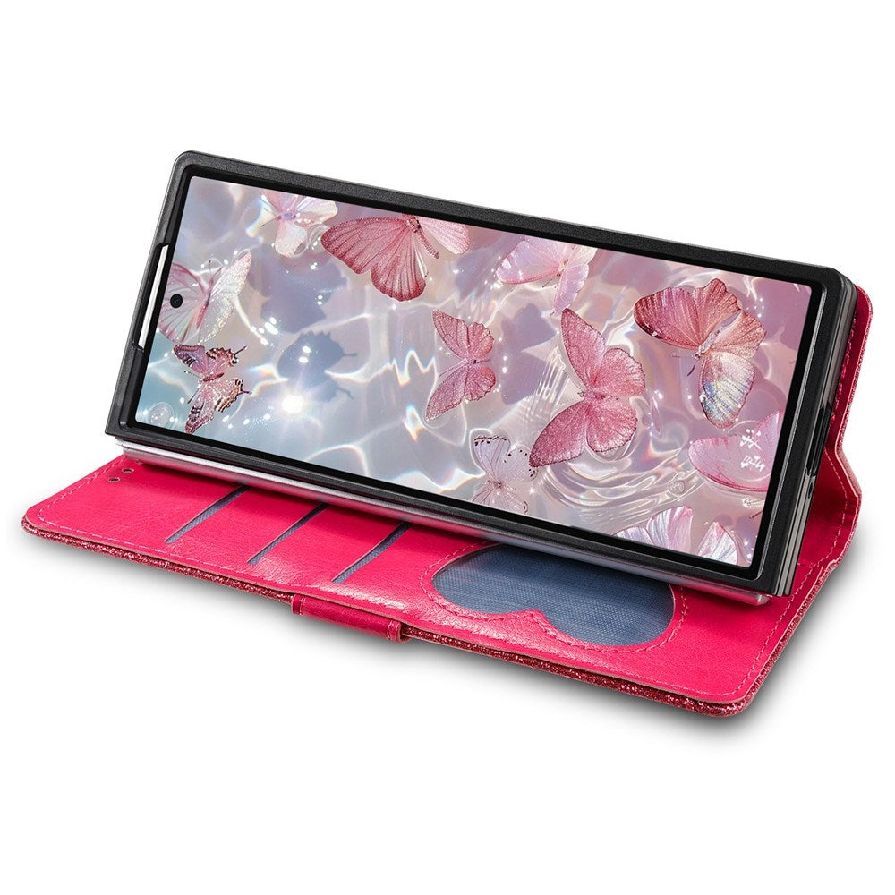 Samsung Galaxy Z Fold7 - EIDERWOOD Glitter Flip Cover m. Pung - Lyserød