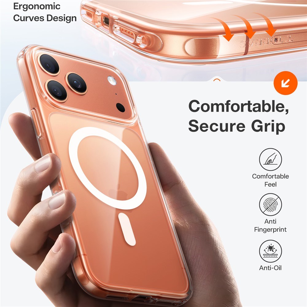 iPhone 17 Pro - TORRAS Guardian Magnetic Hybrid Plastik Cover - MagSafe Kompatibel - Gennemsigtig