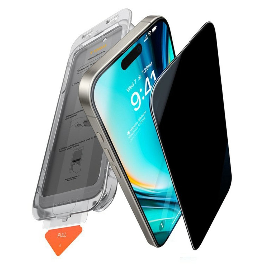 iPhone 18 Pro - TORRAS Install Master Hærdet Skærmbeskyttelsesglas - Privacy Funktion - Gennemsigtig