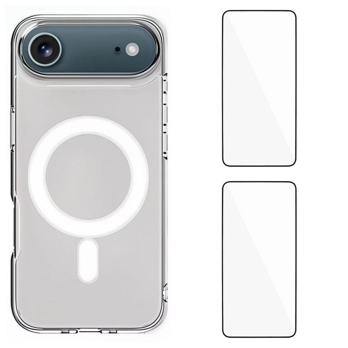 iPhone Air Hybrid Mobil Cover - inkl. 2 x Skærmbeskyttelsesglas - MagSafe Kompatibel - Gennemsigtig / Hvid