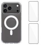 iPhone 17 Pro Max Hybrid Mobil Cover - inkl. 2 x Skærmbeskyttelsesglas - MagSafe Kompatibel - Gennemsigtig / Hvid