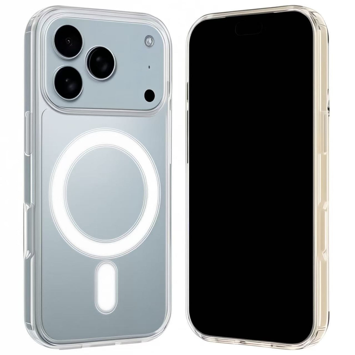 iPhone 17 Pro Max Hybrid Mobil Cover - inkl. 2 x Skærmbeskyttelsesglas - MagSafe Kompatibel - Gennemsigtig / Hvid