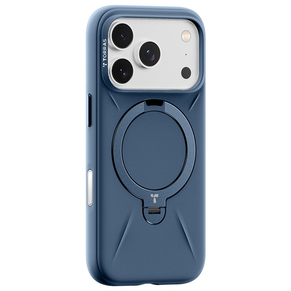iPhone 17 Pro Max - TORRAS Ostand Spin Silikone Cover m. Kickstand - MagSafe Kompatibel - Blå