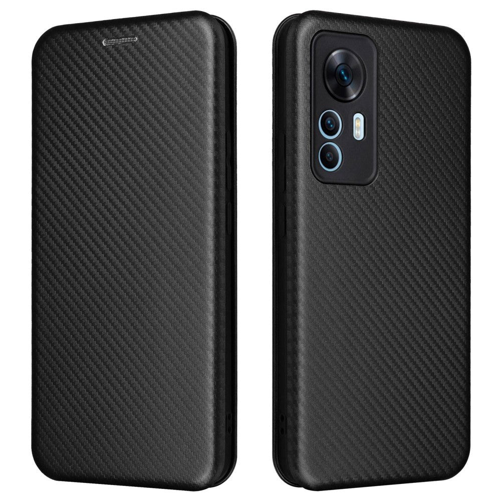 Xiaomi 12T / 12T Pro Carbon Fiber Fleksibelt Plastik Flip Cover - Sort