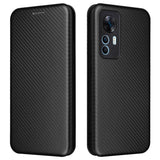 Xiaomi 12T / 12T Pro Carbon Fiber Fleksibelt Plastik Flip Cover - Sort
