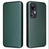 Xiaomi 12T / 12T Pro Carbon Fiber Fleksibelt Plastik Flip Cover - Grøn