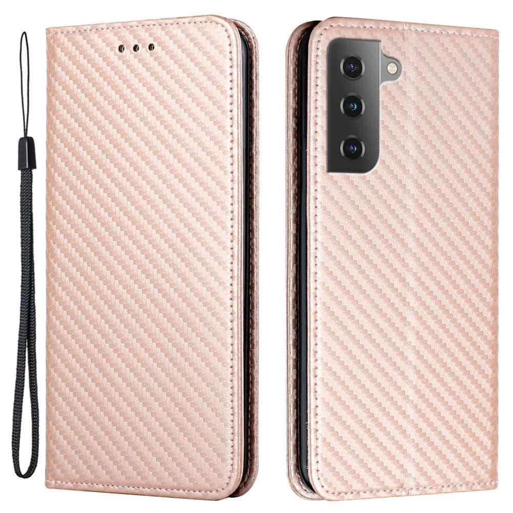 Samsung Galaxy S23 Carbon Flip Cover m. Pung & Kickstand - Rosa Guld