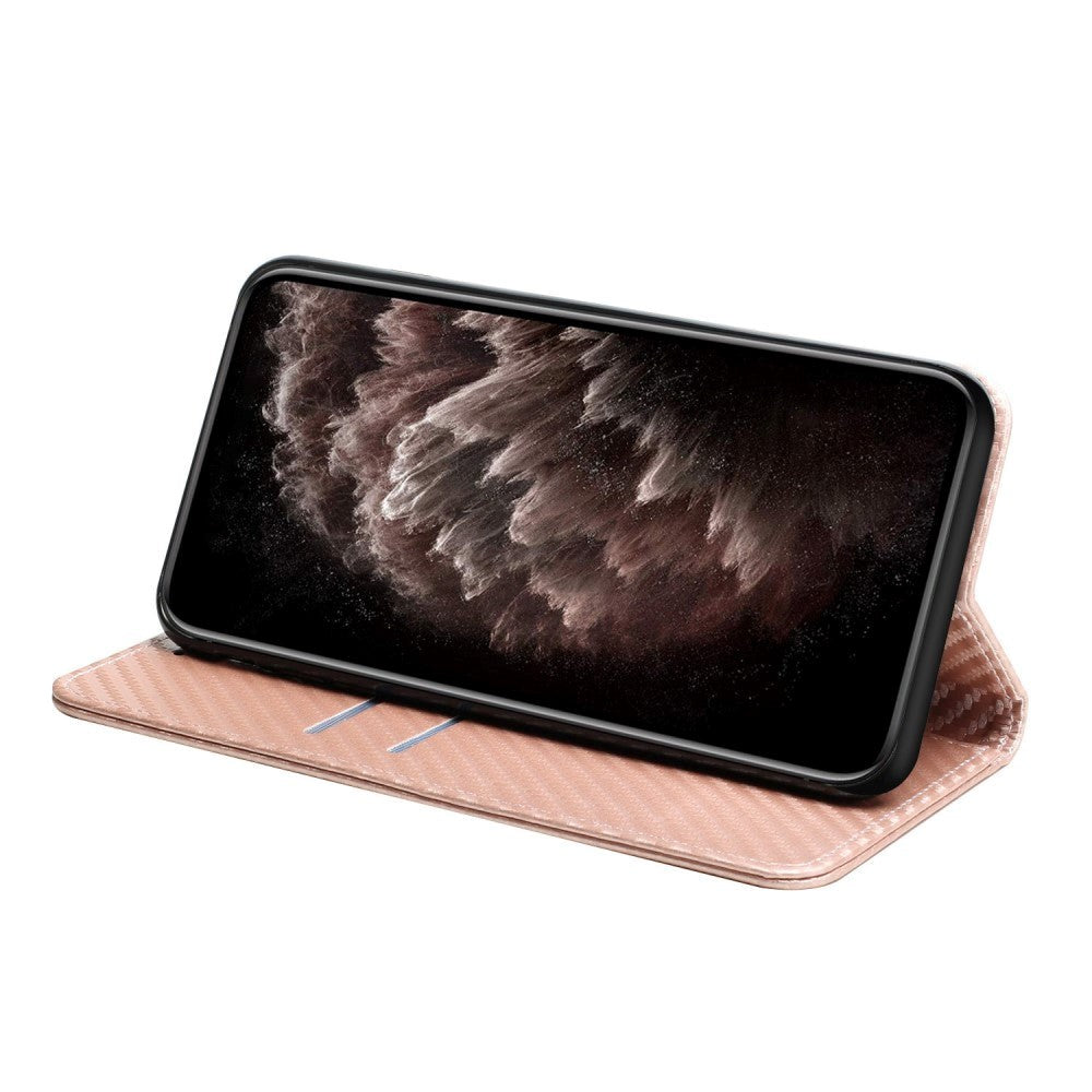 Samsung Galaxy S23 Carbon Flip Cover m. Pung & Kickstand - Rosa Guld