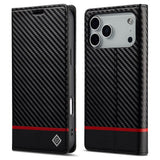 LC.IMEEKE iPhone 18 Pro / 17 Pro Kunstlæder Flip Cover m. Kortholder & Ståfunktion - Sort / Rød Horisontal Stribe