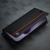 LC.IMEEKE iPhone 18 Pro Max / 17 Pro Max Kunstlæder Flip Cover m. Kortholder & Ståfunktion - Sort / Rød Vertikal Stribe