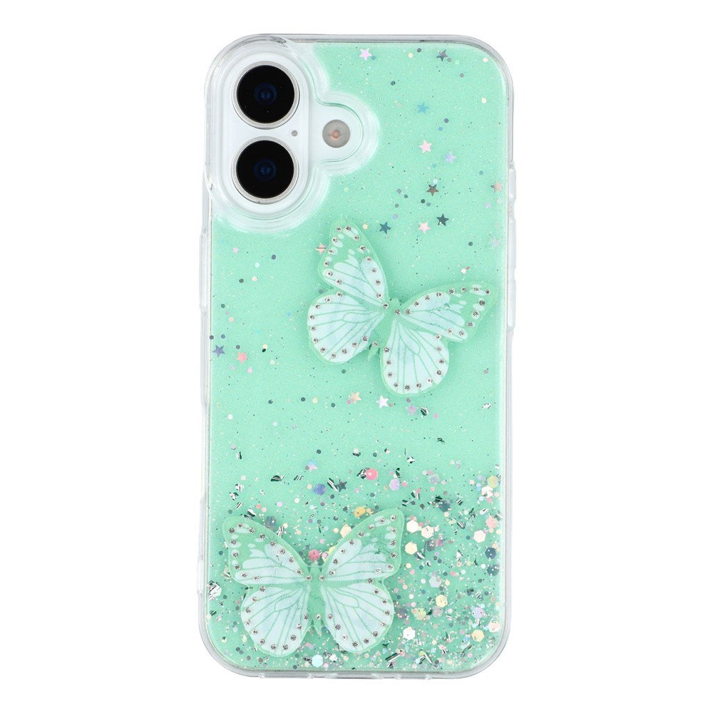 EIDERWOOD iPhone 17 Fleksibelt Plastik Mobil Cover m. Sommerfugle - Gennemsigtig / Grøn