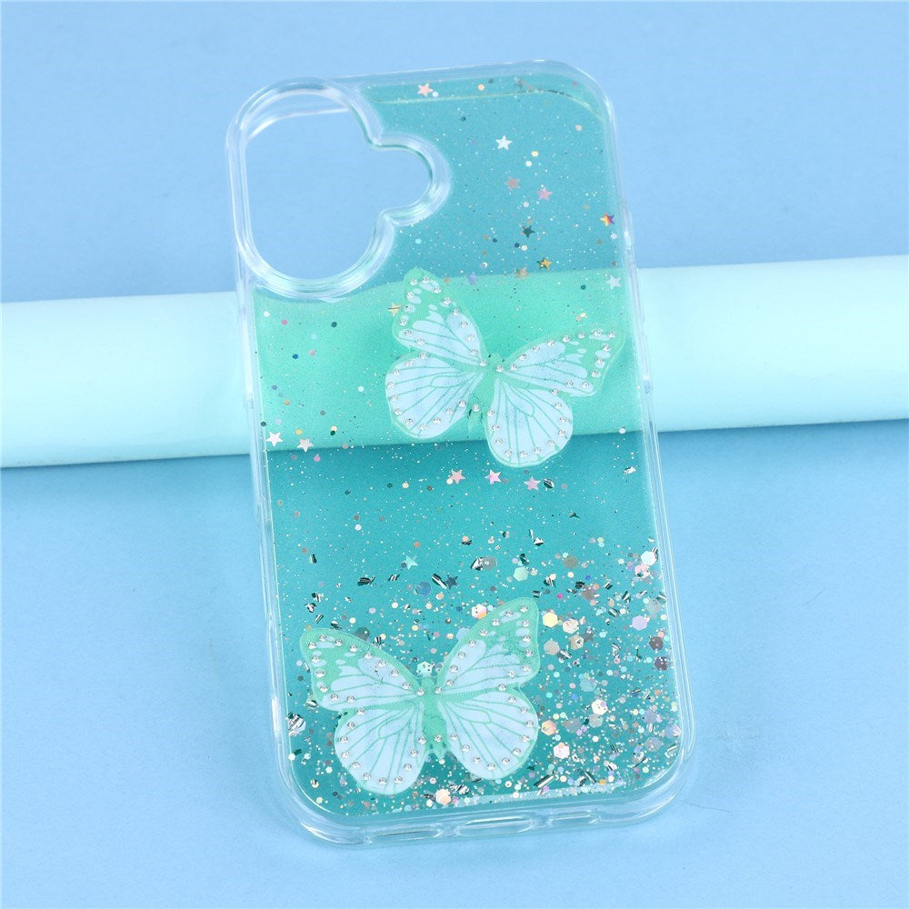 EIDERWOOD iPhone 17 Fleksibelt Plastik Mobil Cover m. Sommerfugle - Gennemsigtig / Grøn