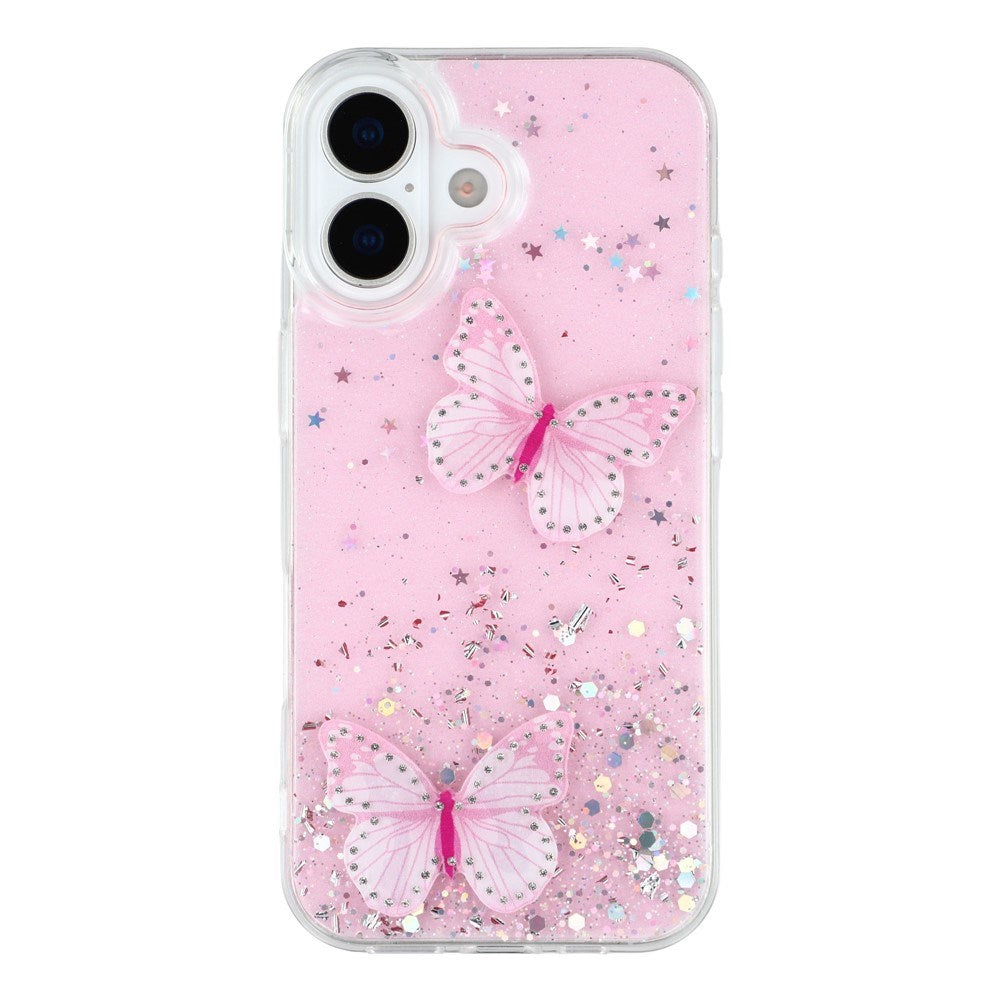 EIDERWOOD iPhone 17 Fleksibelt Plastik Mobil Cover m. Sommerfugle - Gennemsigtig / Lyserød