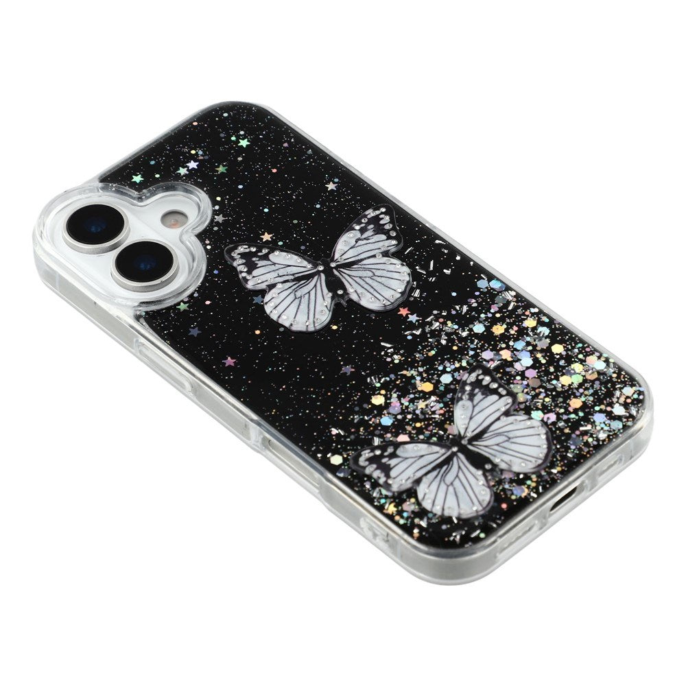 EIDERWOOD iPhone 17 Fleksibelt Plastik Mobil Cover m. Sommerfugle - Gennemsigtig / Sort