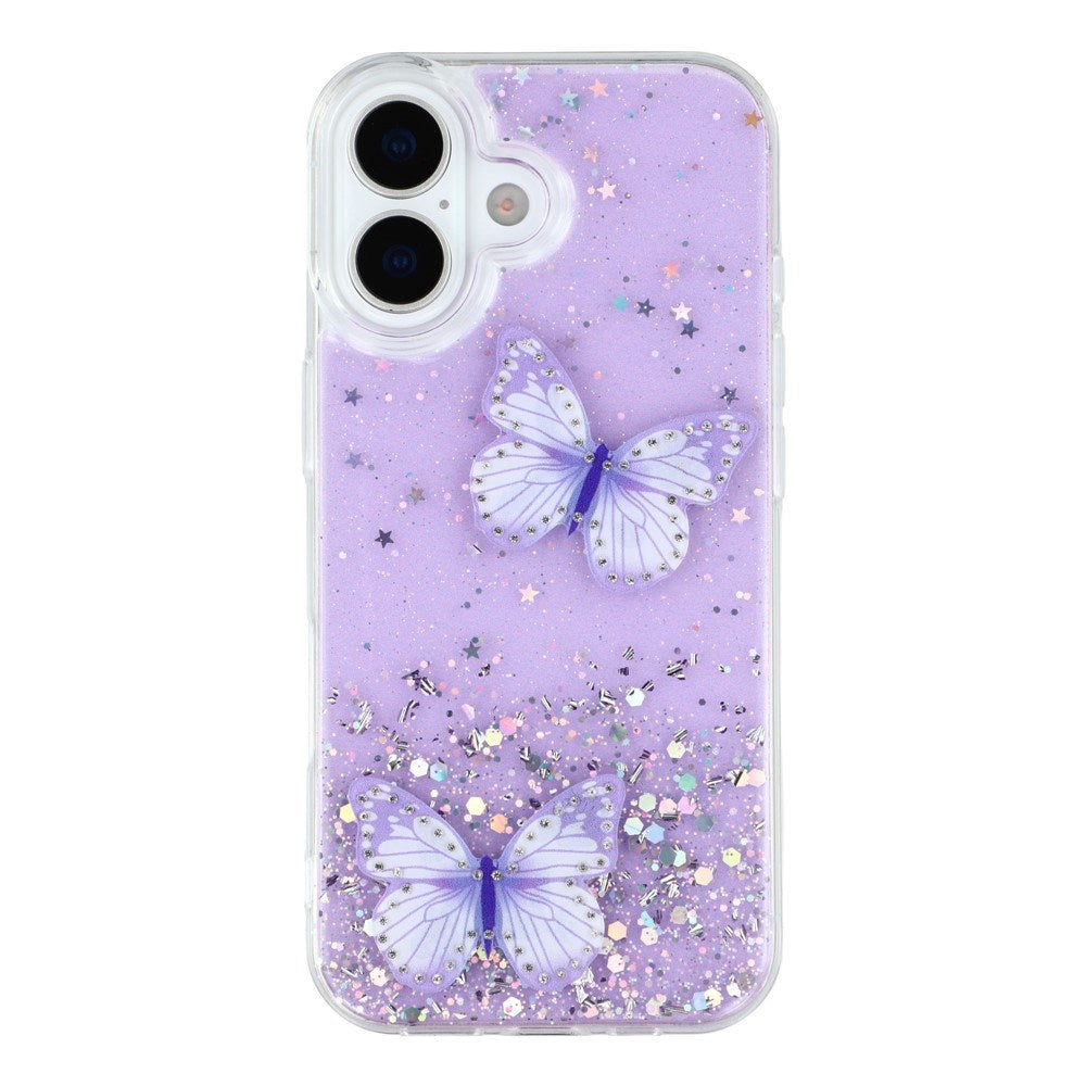EIDERWOOD iPhone 17 Fleksibelt Plastik Mobil Cover m. Sommerfugle - Gennemsigtig / Lilla