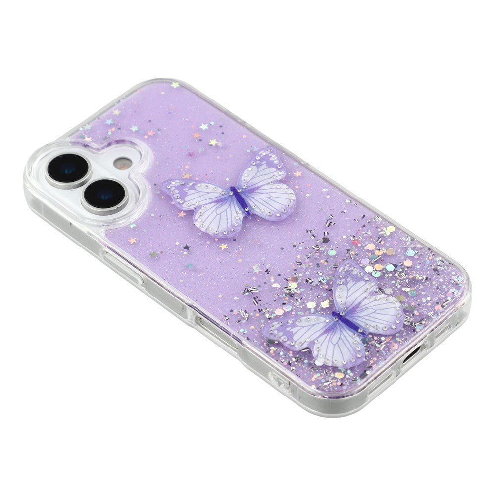 EIDERWOOD iPhone 17 Fleksibelt Plastik Mobil Cover m. Sommerfugle - Gennemsigtig / Lilla