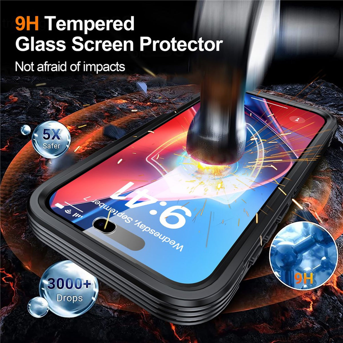 iPhone 18 Pro / 17 Pro Hybrid Plast Bagside Cover m. Skærmbeskyttelse - MagSafe Kompatibel - Gennemsigtig / Sort