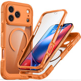 iPhone 18 Pro / 17 Pro Hybrid Plast Bagside Cover m. Skærmbeskyttelse - MagSafe Kompatibel - Gennemsigtig / Orange