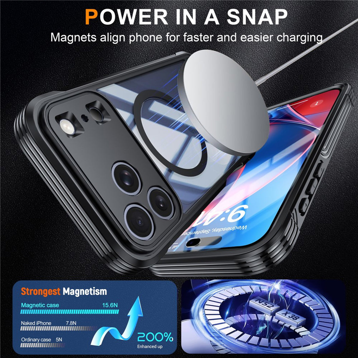 iPhone 18 Pro Max / 17 Pro Max Hybrid Plast Bagside Cover m. Skærmbeskyttelse - MagSafe Kompatibel - Gennemsigtig / Sort