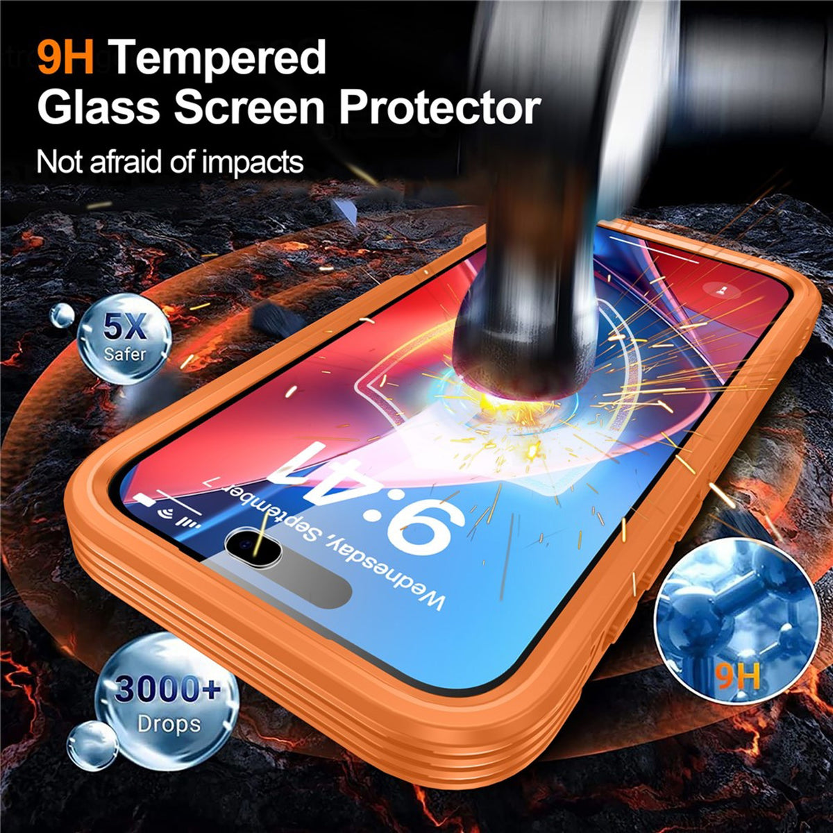 iPhone 18 Pro Max / 17 Pro Max Hybrid Plast Bagside Cover m. Skærmbeskyttelse - MagSafe Kompatibel - Gennemsigtig / Orange