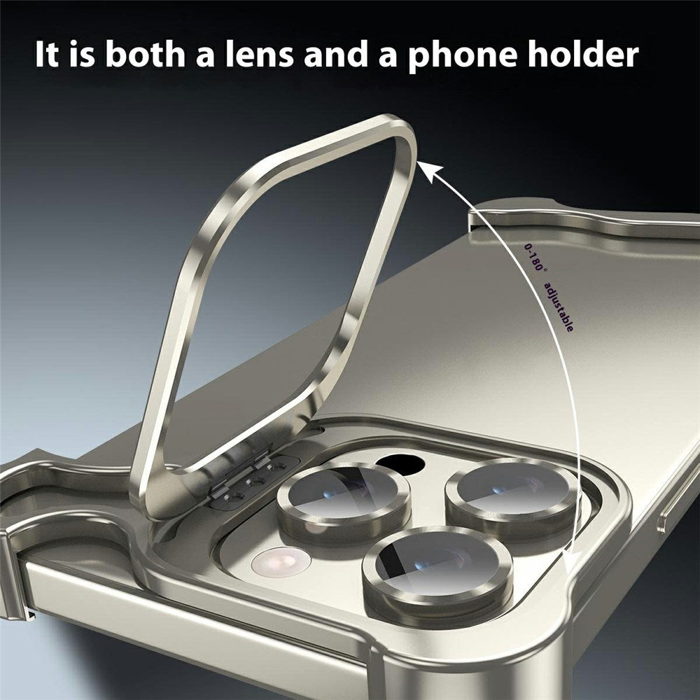 iPhone 16 Pro 2-i-1 Metal Bumper Cover - Ståfunktion & Linsebeskytter - Titanium