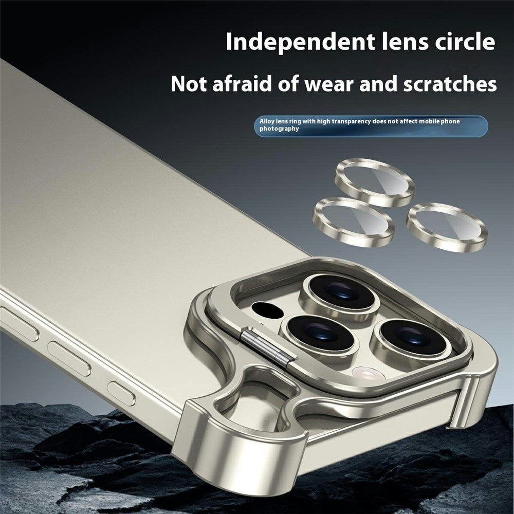 iPhone 16 Pro 2-i-1 Metal Bumper Cover - Ståfunktion & Linsebeskytter - Titanium